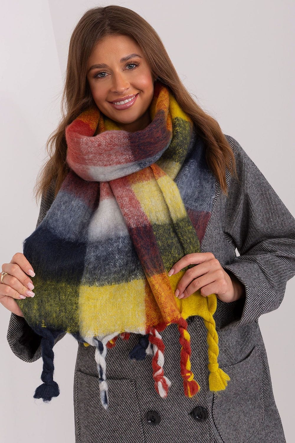 Women's Colorful Plaid Scarf Tassels Stylish - ShalayeFashion