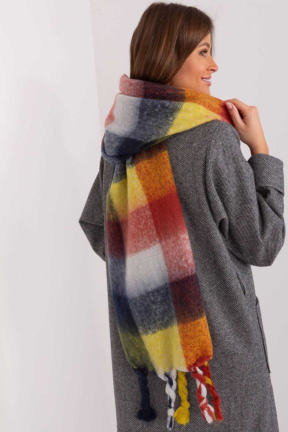 Women's Colorful Plaid Scarf Tassels Stylish - ShalayeFashion
