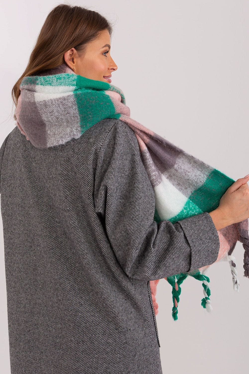 Women's Colorful Plaid Scarf Tassels Stylish - ShalayeFashion