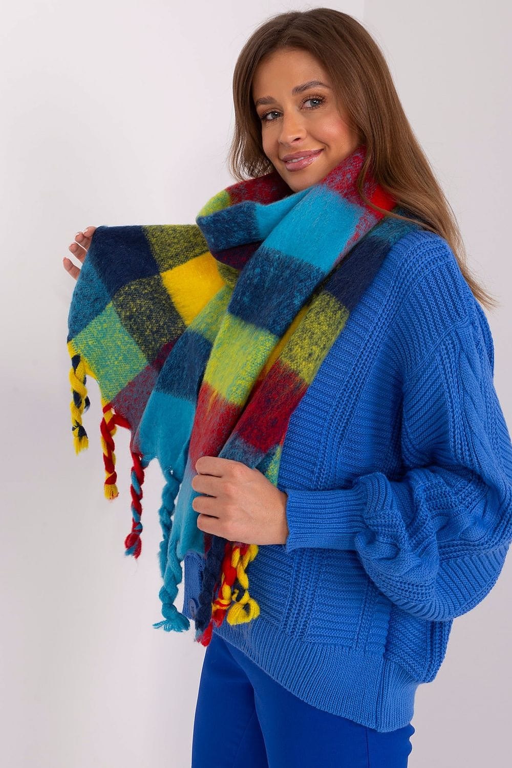 Women's Colorful Plaid Scarf Tassels Stylish - ShalayeFashion