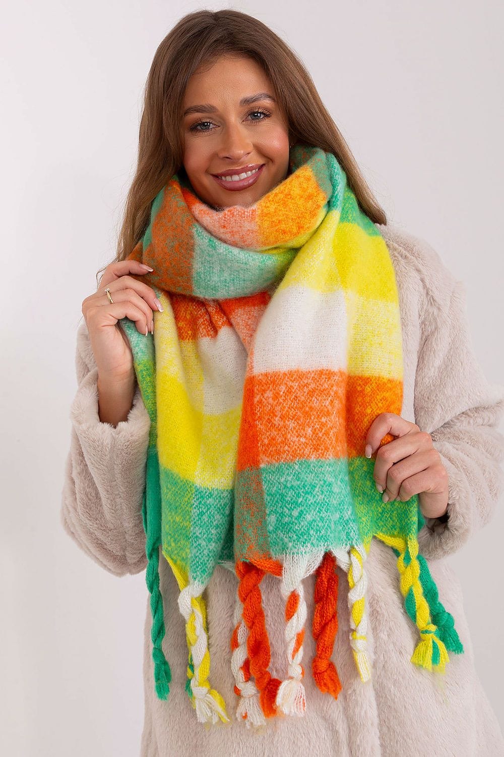 Women's Colorful Plaid Scarf Tassels Stylish - ShalayeFashion