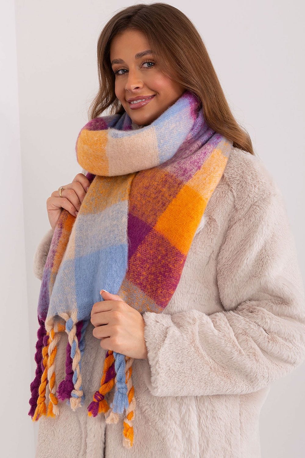 Women's Colorful Plaid Scarf Tassels Stylish - ShalayeFashion