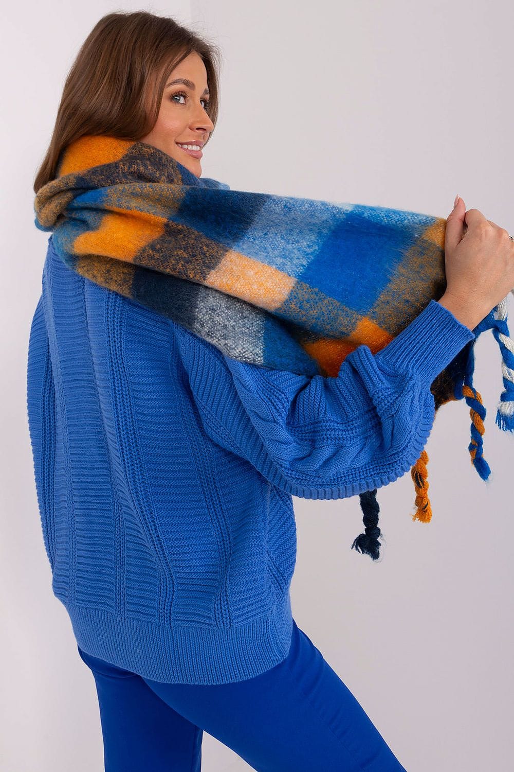 Women's Colorful Plaid Scarf Tassels Stylish - ShalayeFashion