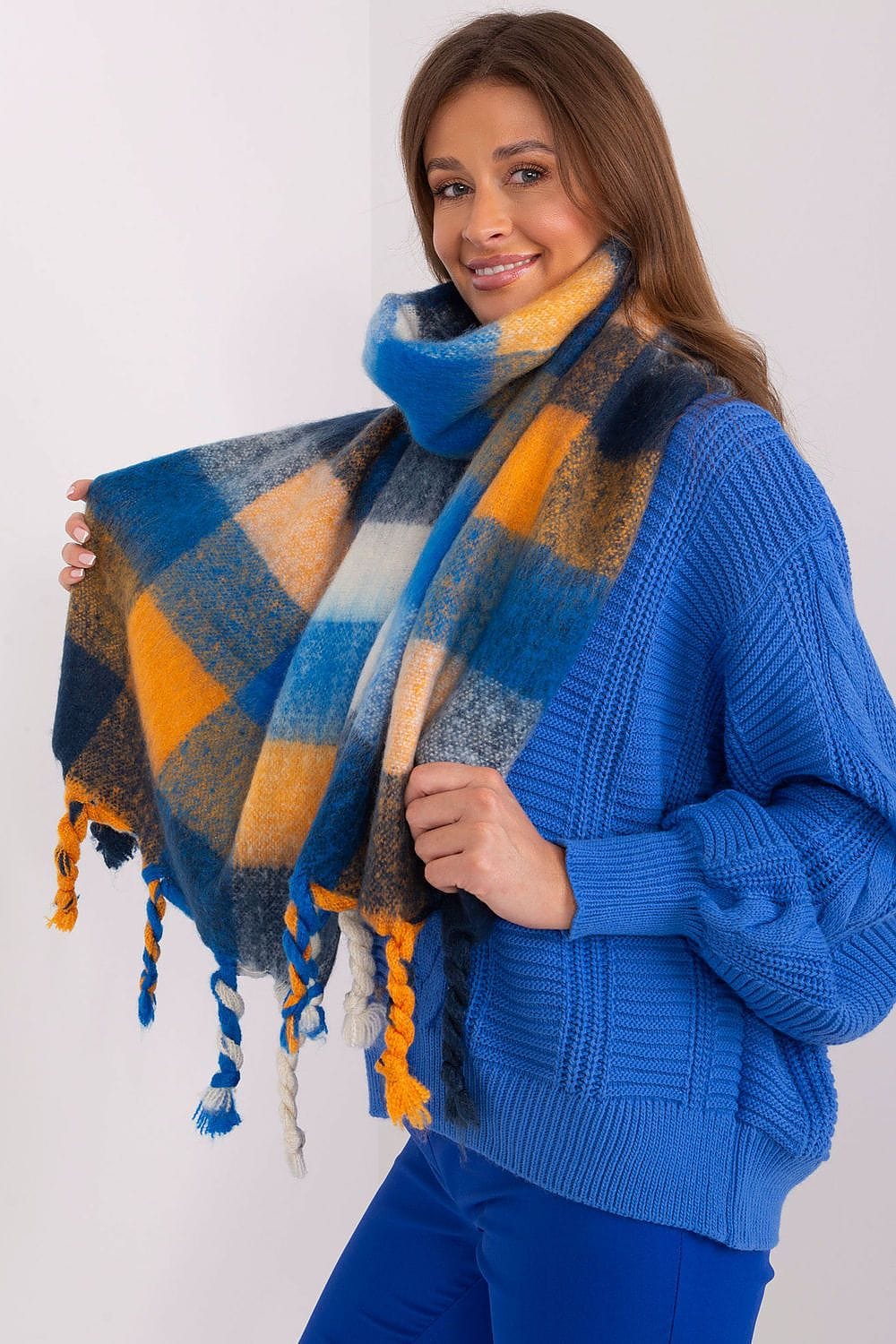Women's Colorful Plaid Scarf Tassels Stylish - ShalayeFashion