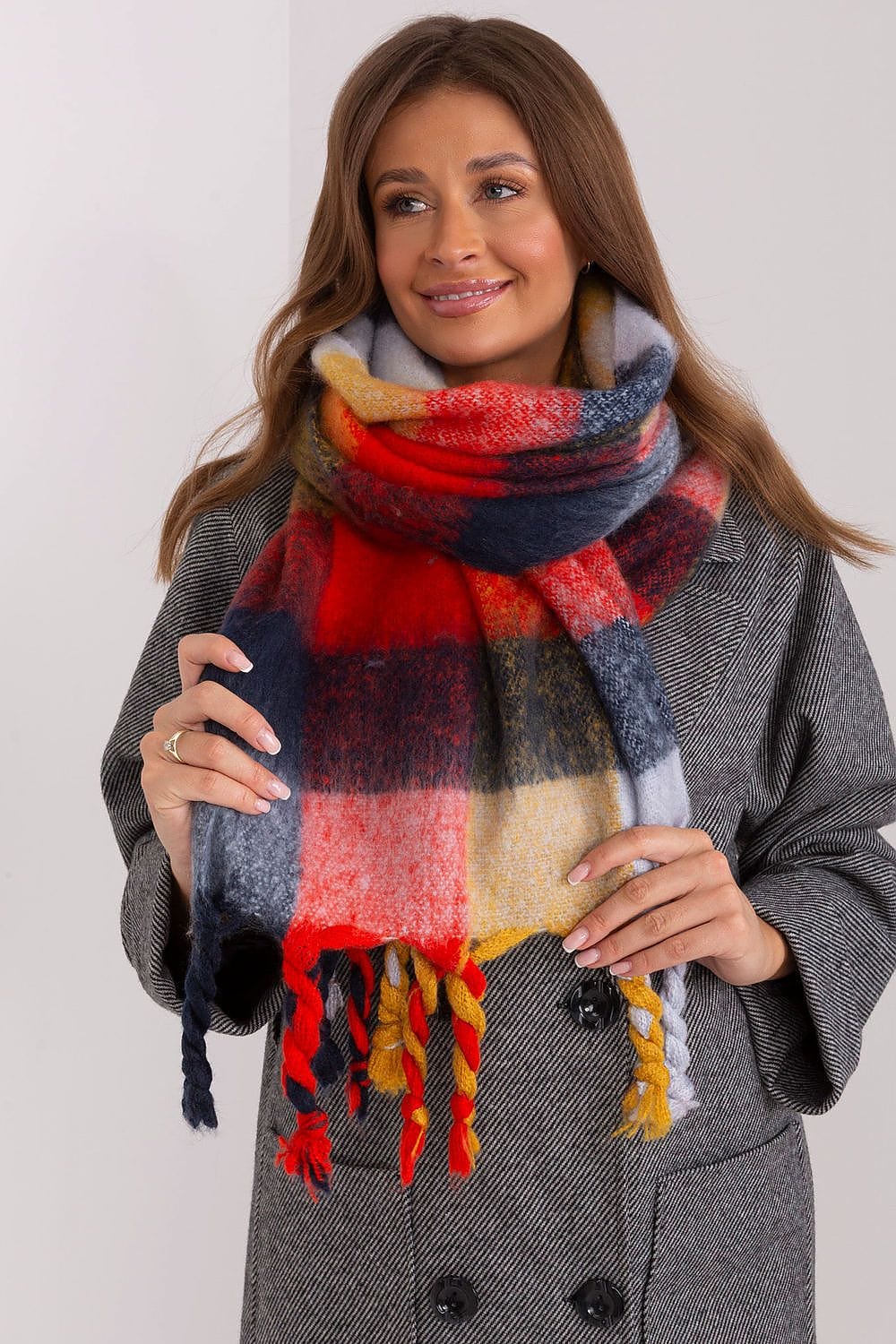 Women's Colorful Plaid Scarf Tassels Stylish - ShalayeFashion