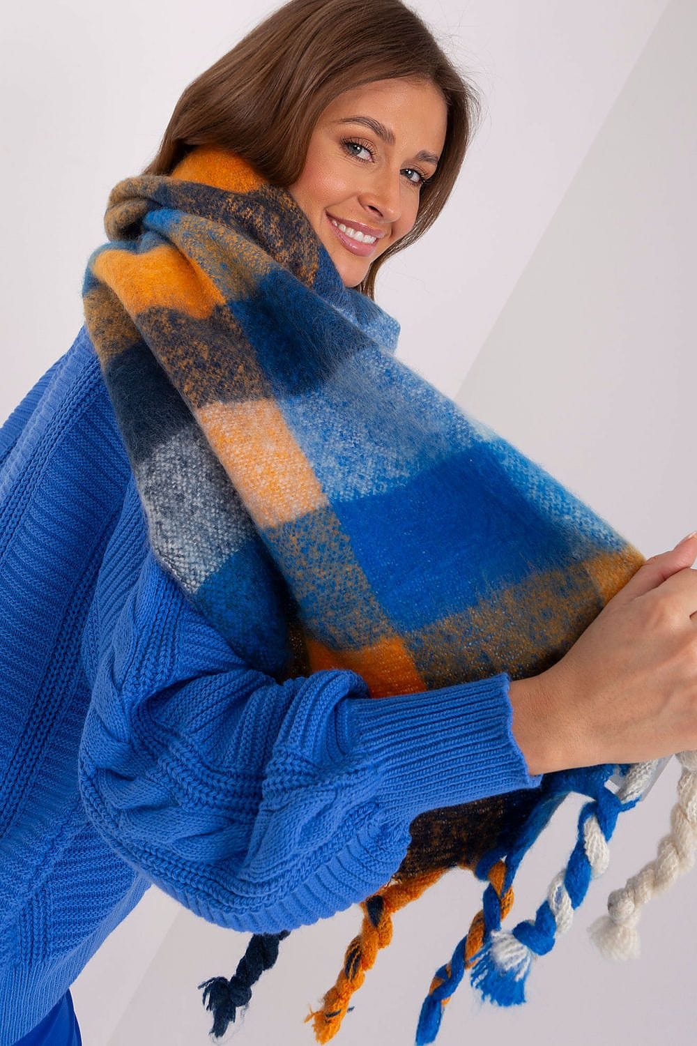 Women's Colorful Plaid Scarf Tassels Stylish - ShalayeFashion