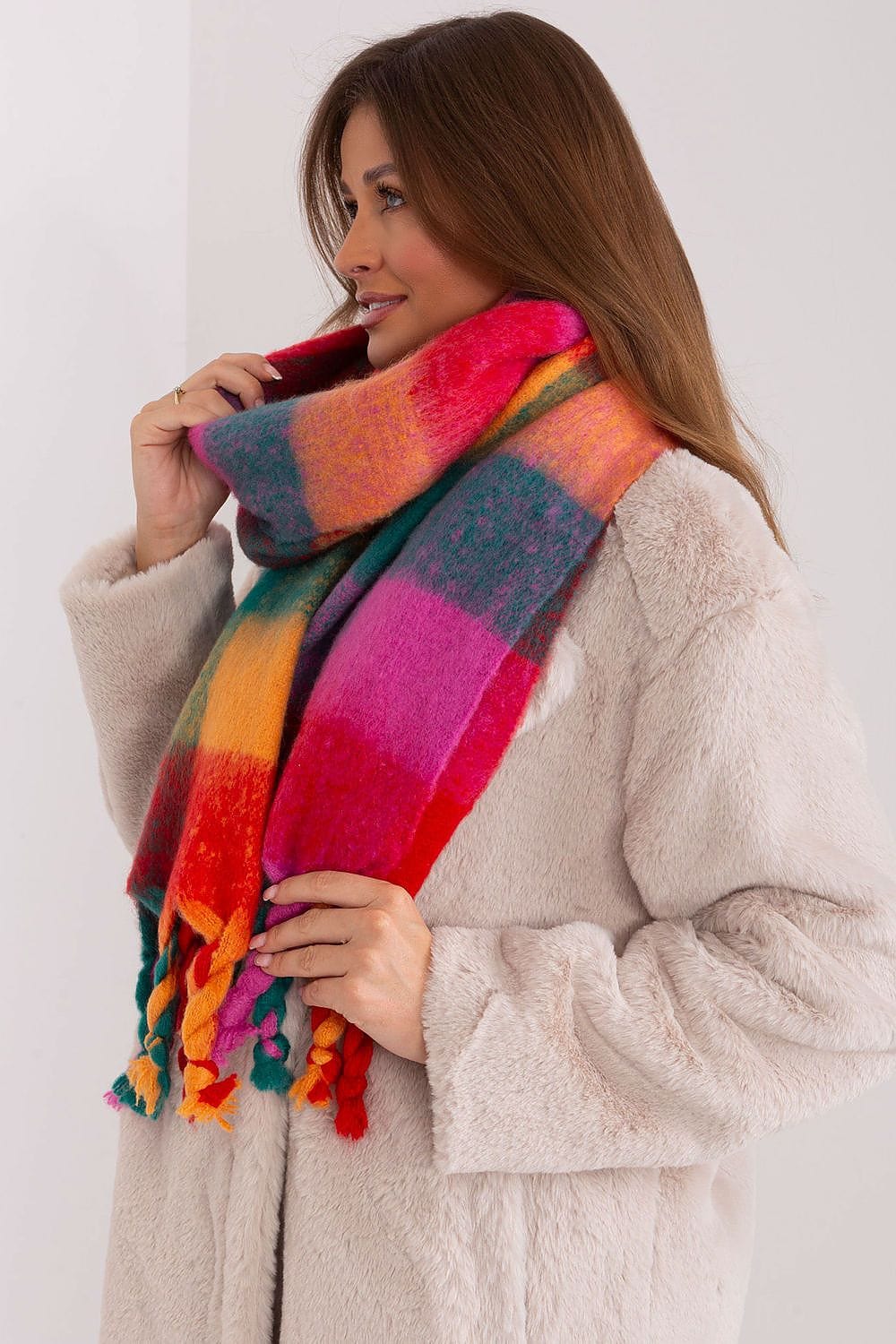 Women's Colorful Plaid Scarf Tassels Stylish - ShalayeFashion