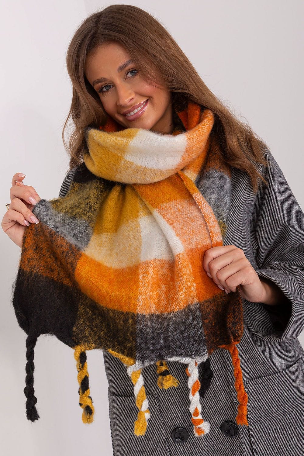 Women's Colorful Plaid Scarf Tassels Stylish - ShalayeFashion