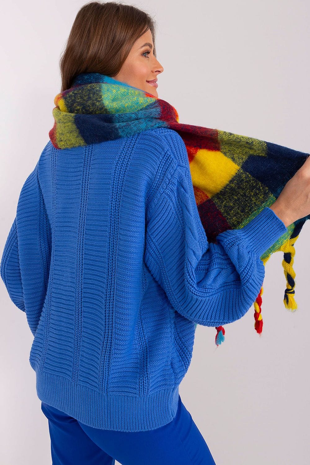 Women's Colorful Plaid Scarf Tassels Stylish - ShalayeFashion