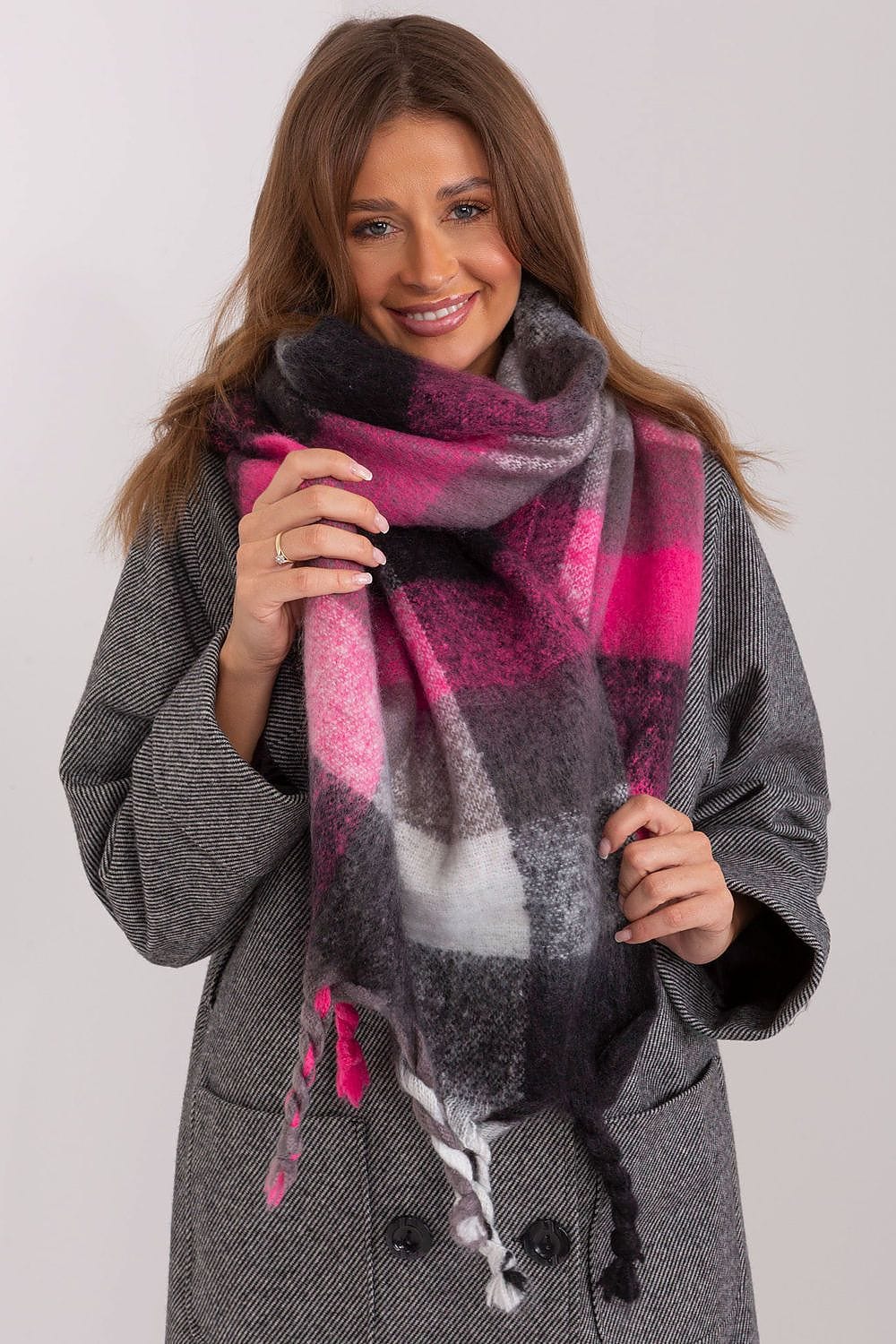 Women's Colorful Plaid Scarf Tassels Stylish - ShalayeFashion