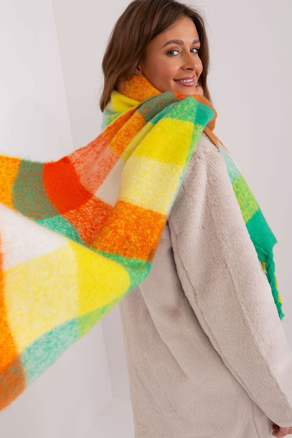 Women's Colorful Plaid Scarf Tassels Stylish - ShalayeFashion