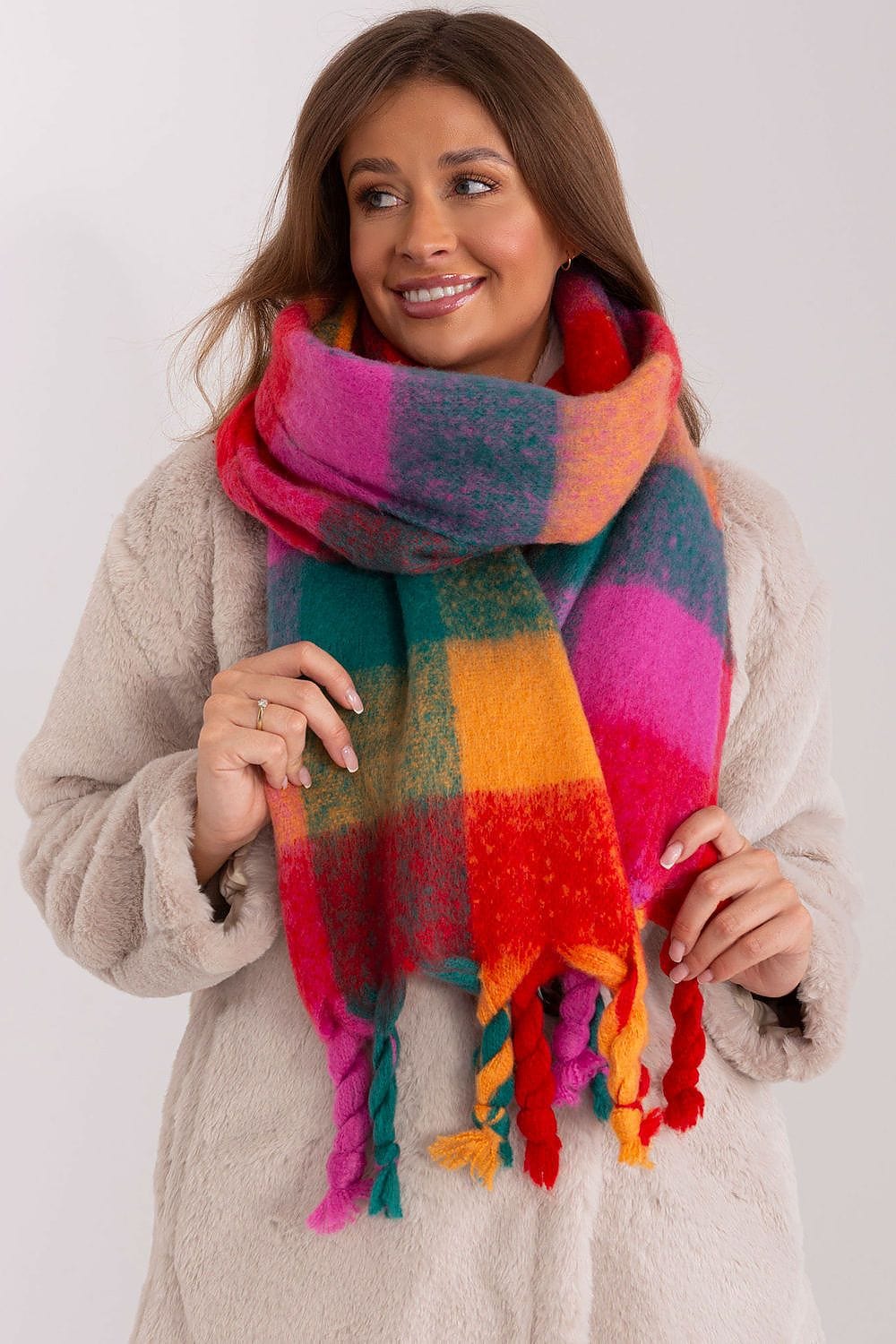 Women's Colorful Plaid Scarf Tassels Stylish - ShalayeFashion
