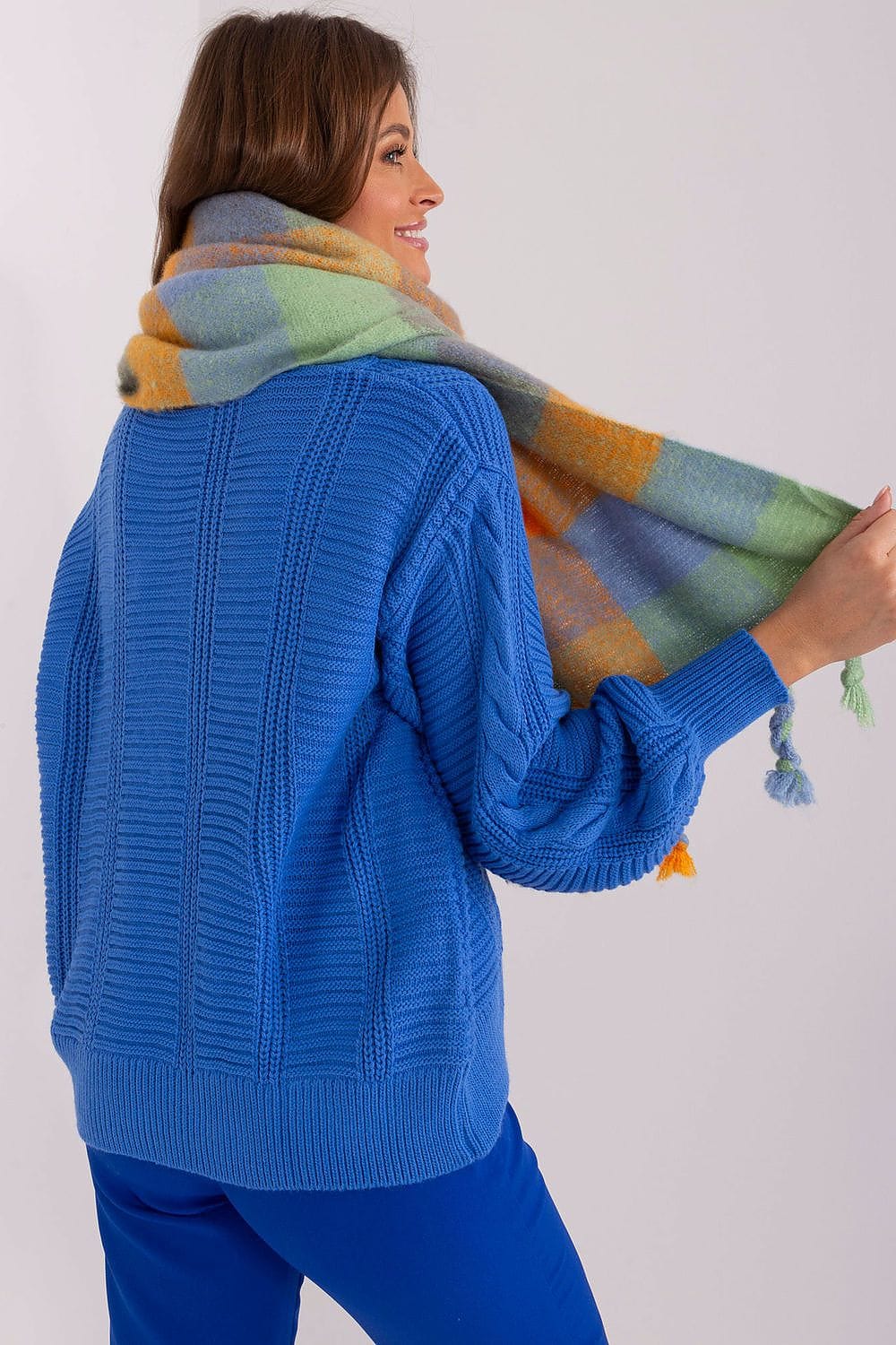 Women's Colorful Plaid Scarf Tassels Stylish - ShalayeFashion