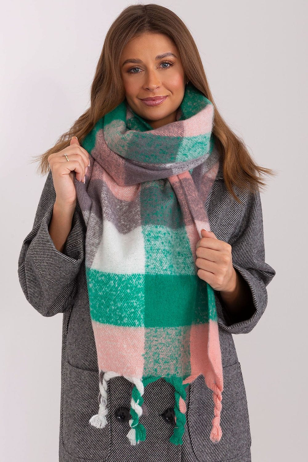 Women's Colorful Plaid Scarf Tassels Stylish - ShalayeFashion