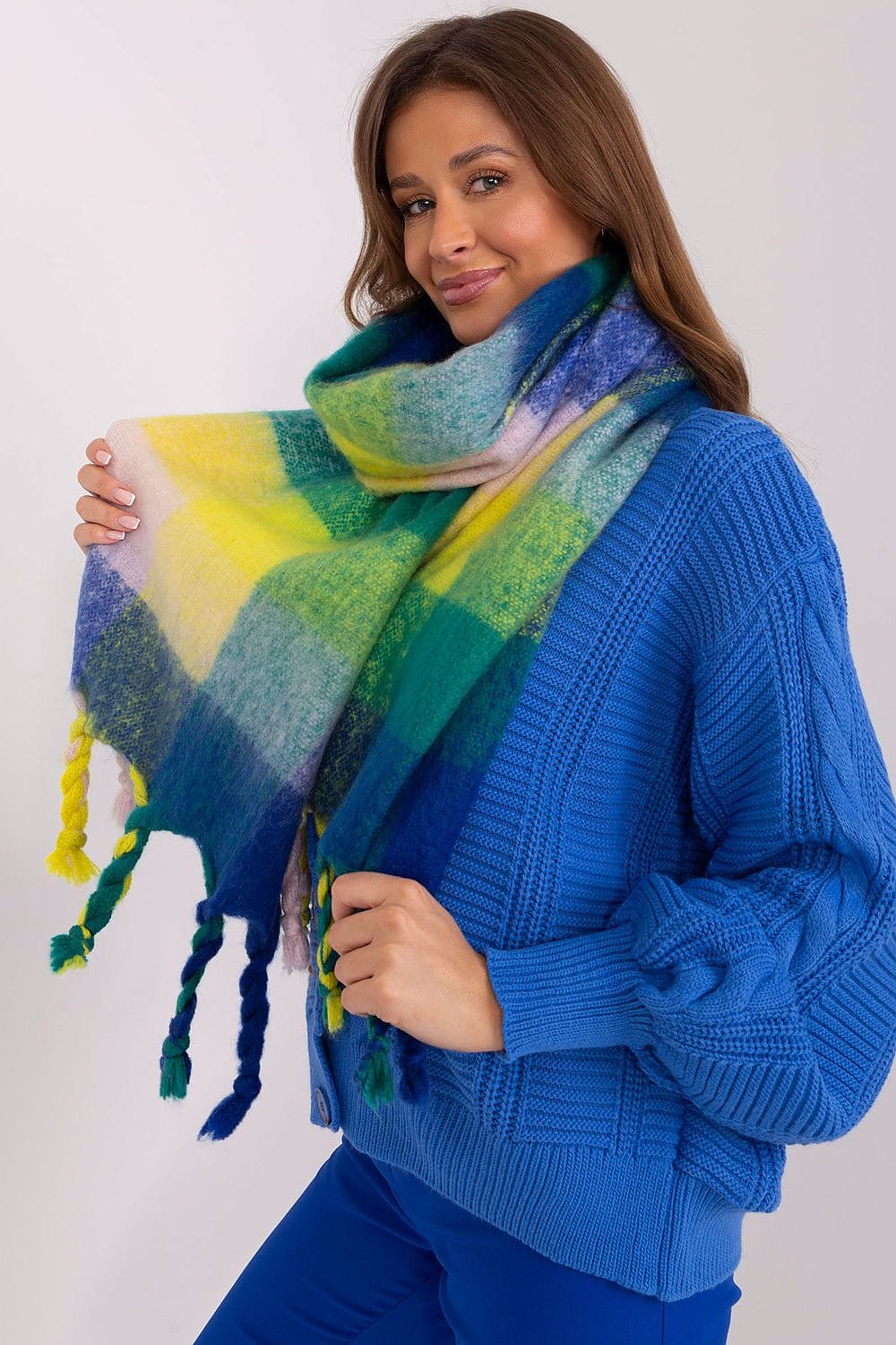 Women's Colorful Plaid Scarf Tassels Stylish - ShalayeFashion