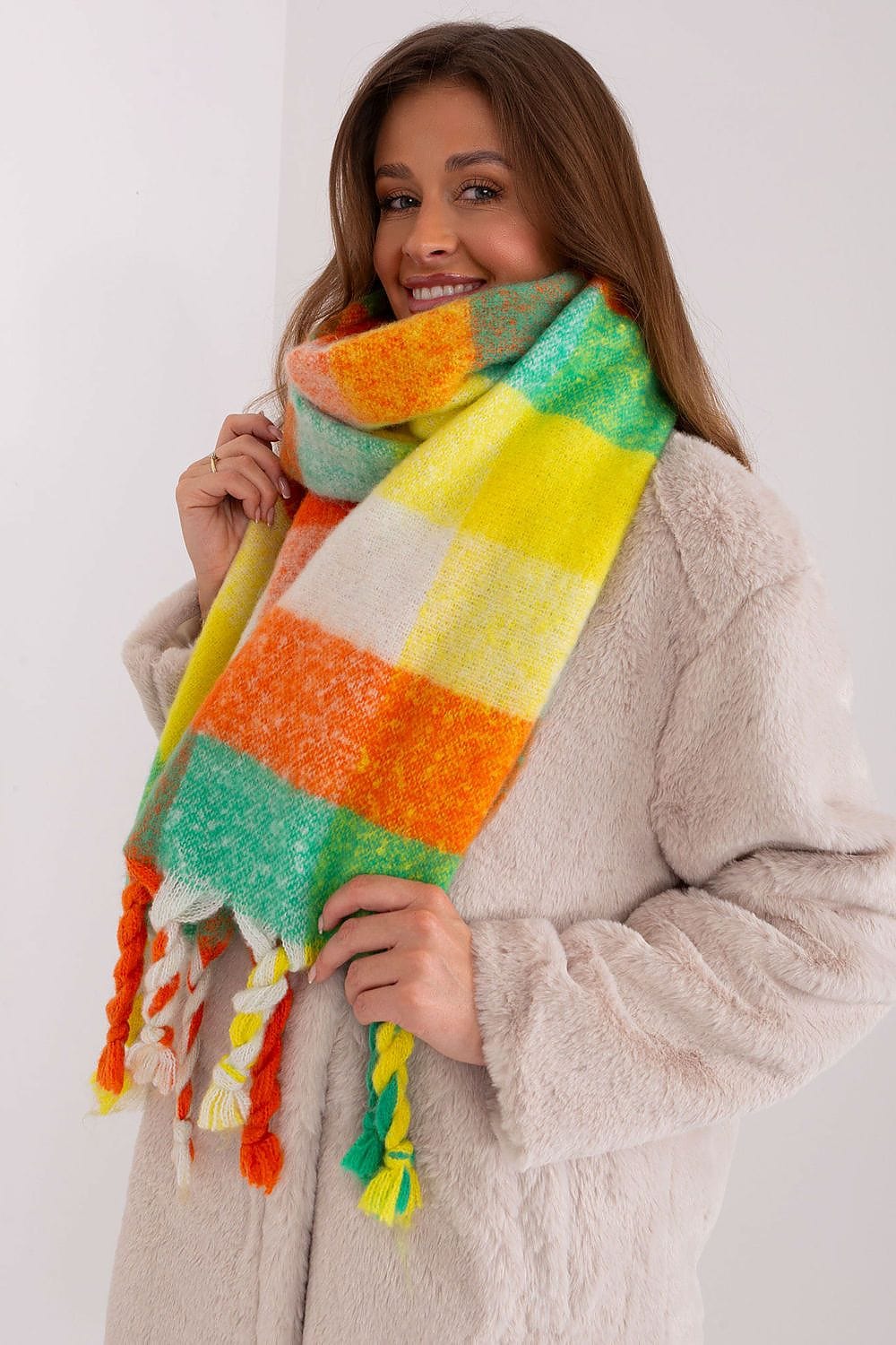 Women's Colorful Plaid Scarf Tassels Stylish - ShalayeFashion