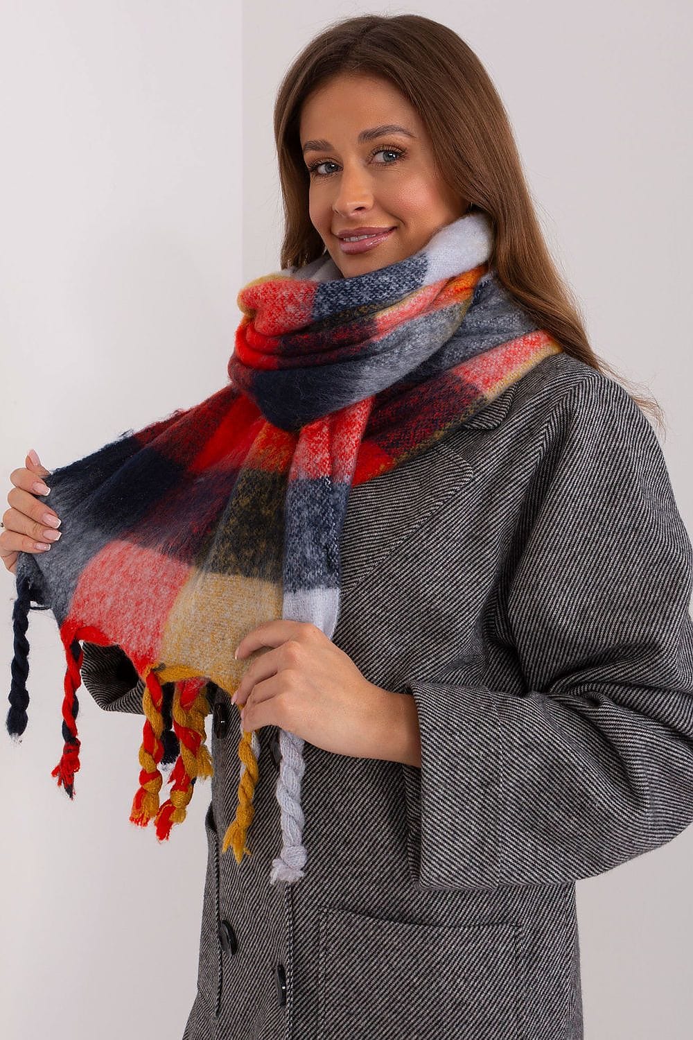 Women's Colorful Plaid Scarf Tassels Stylish - ShalayeFashion