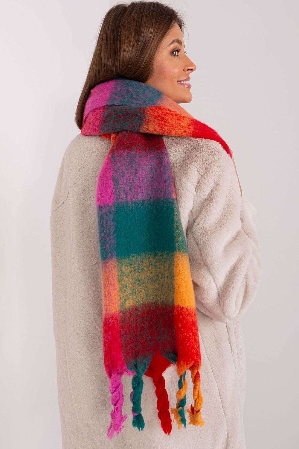 Women's Colorful Plaid Scarf Tassels Stylish - ShalayeFashion