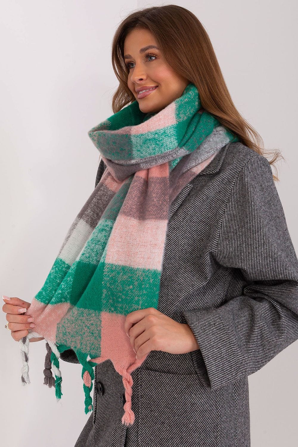 Women's Colorful Plaid Scarf Tassels Stylish - ShalayeFashion