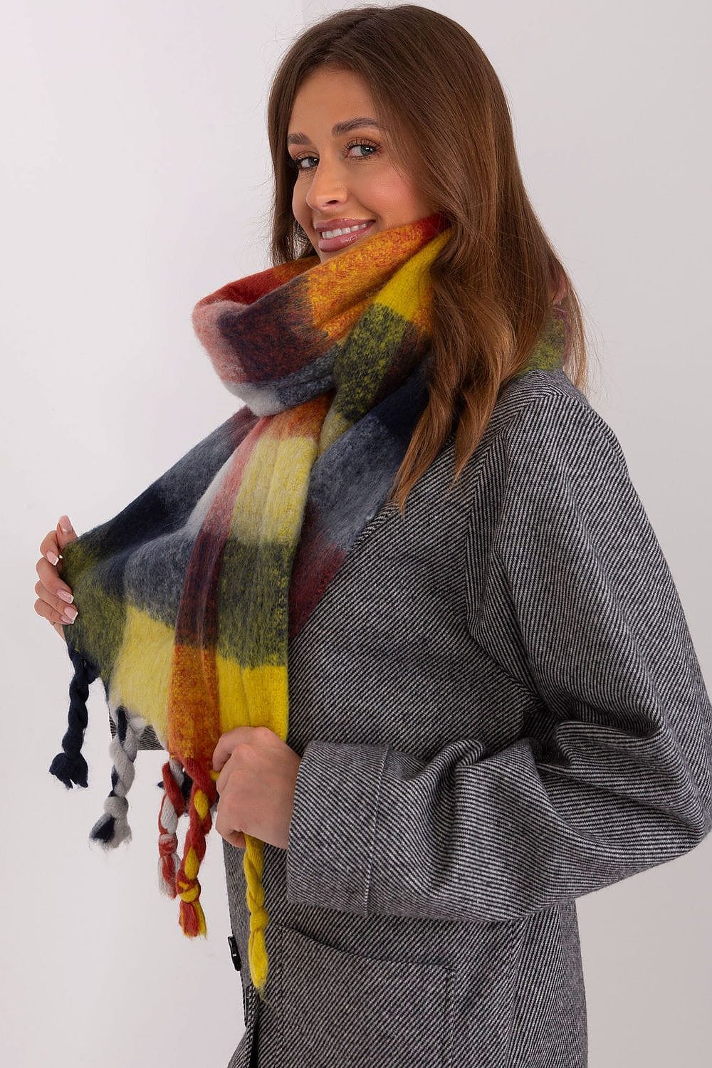 Women's Colorful Plaid Scarf Tassels Stylish - ShalayeFashion