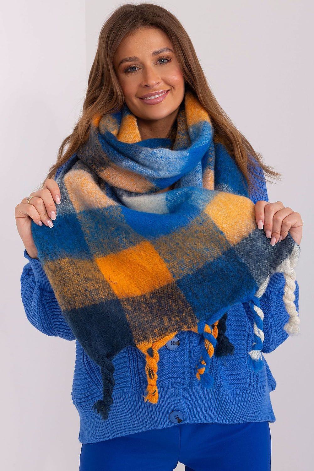 Women's Colorful Plaid Scarf Tassels Stylish - ShalayeFashion