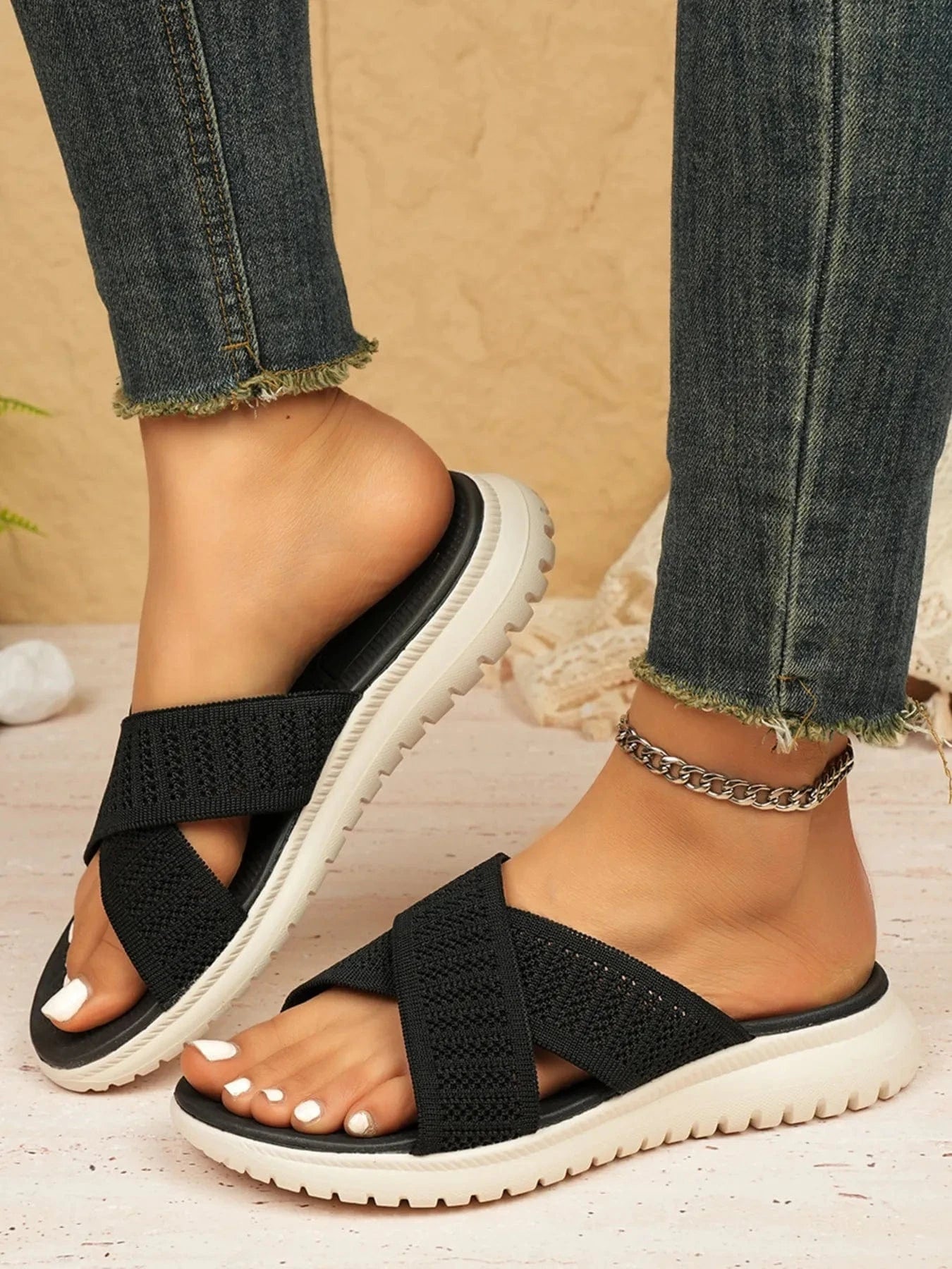 Women's Cross Strap Platform Low Heels - ShalayeFashion