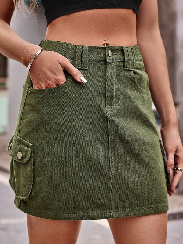 Women’s Denim Mini Skirt with Pockets - ShalayeFashion
