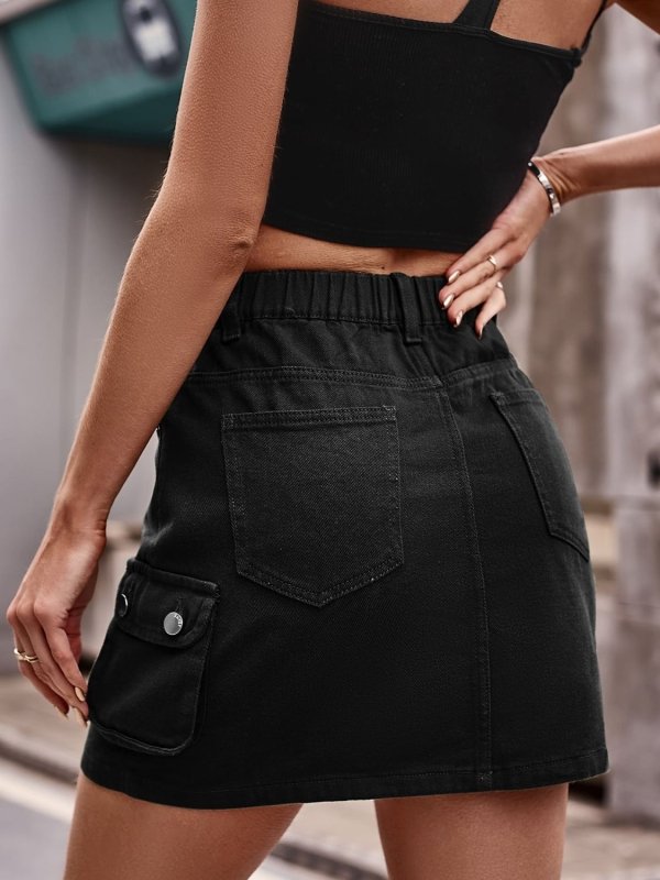 Women’s Denim Mini Skirt with Pockets - ShalayeFashion