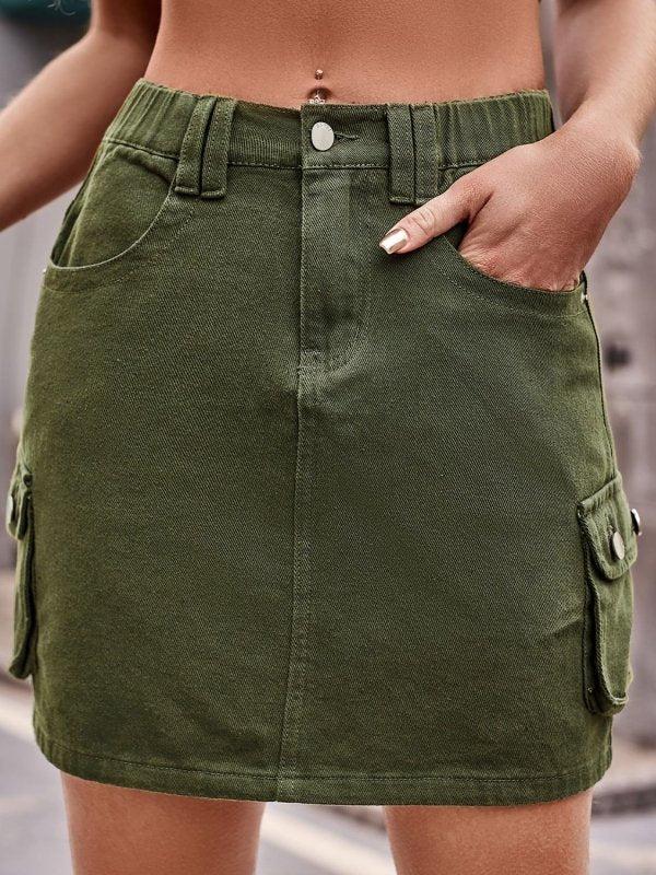 Women’s Denim Mini Skirt with Pockets - ShalayeFashion