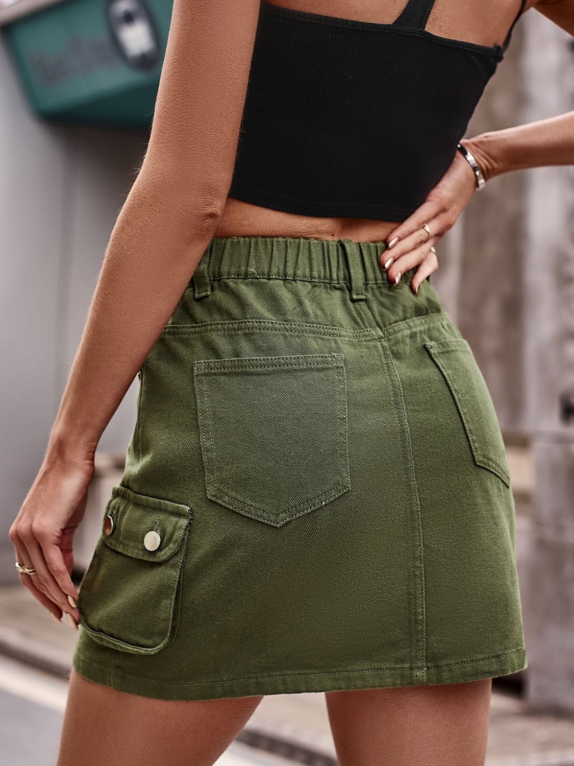 Women’s Denim Mini Skirt with Pockets - ShalayeFashion
