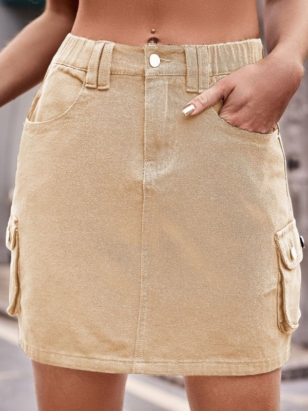 Women’s Denim Mini Skirt with Pockets - ShalayeFashion