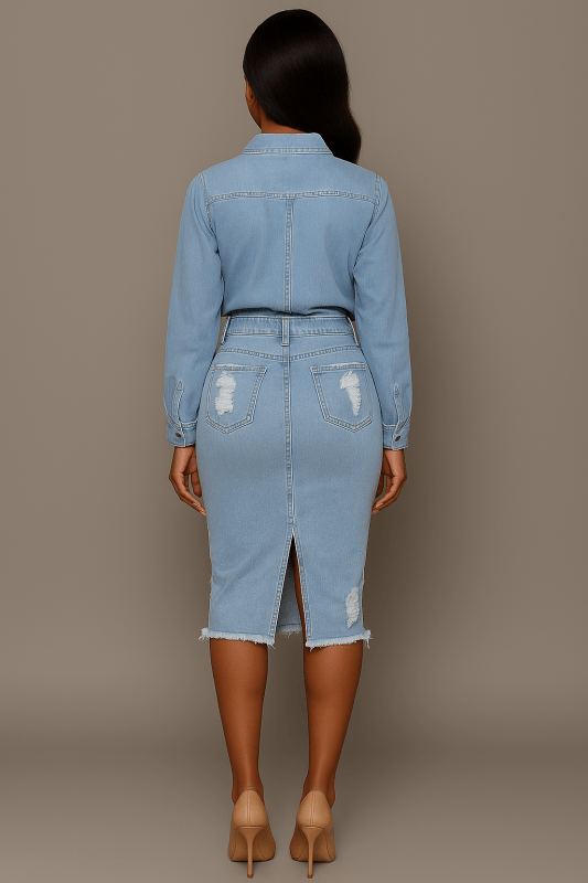 Women’s Distressed Slit Denim Skirt - ShalayeFashion