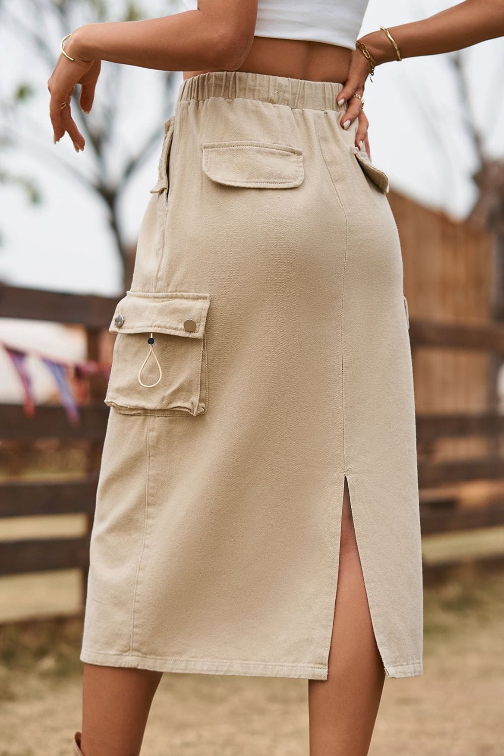 Women’s Drawstring Slit Denim Skirt - ShalayeFashion