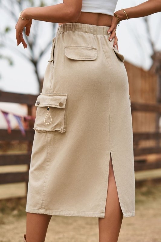 Women’s Drawstring Slit Denim Skirt - ShalayeFashion