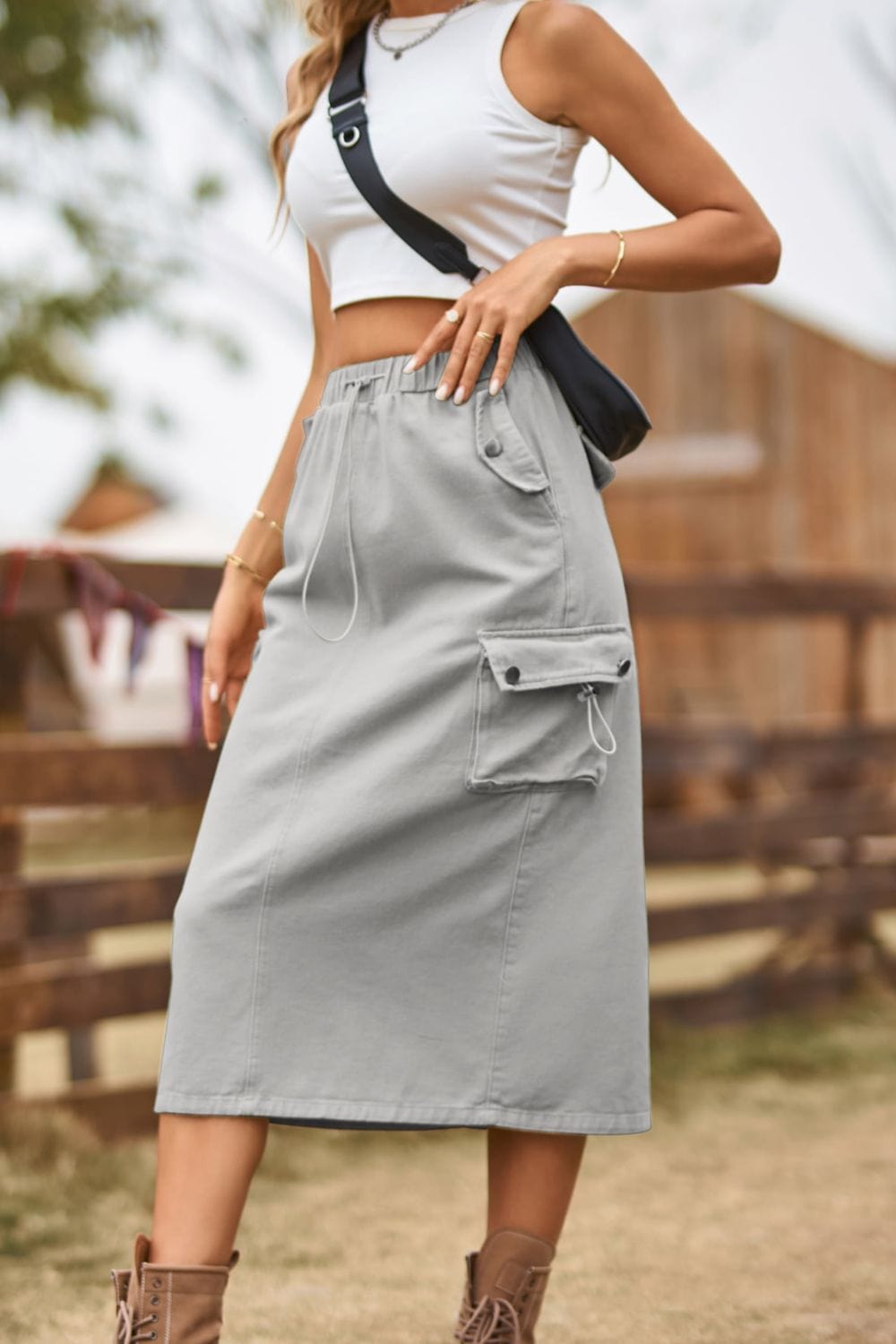 Women’s Drawstring Slit Denim Skirt - ShalayeFashion