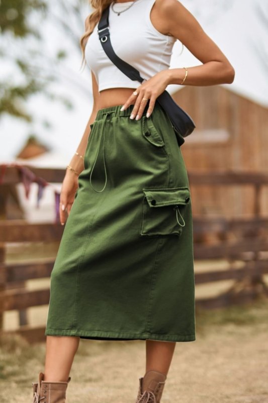 Women’s Drawstring Slit Denim Skirt - ShalayeFashion