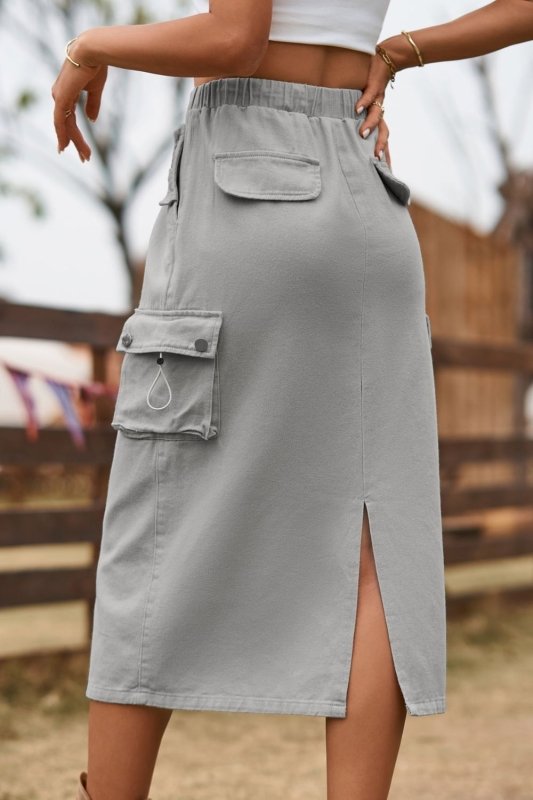 Women’s Drawstring Slit Denim Skirt - ShalayeFashion