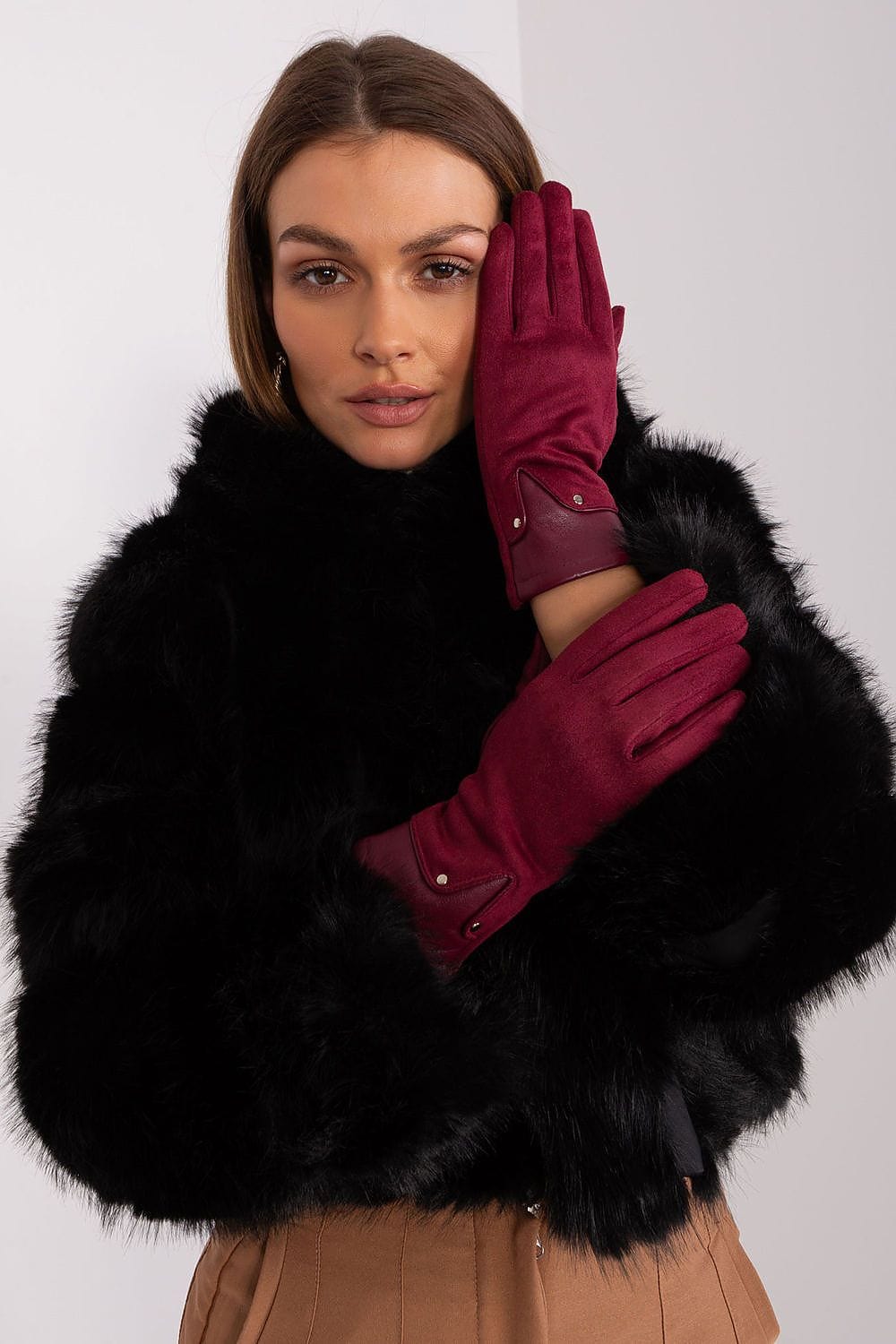 Women's Dual Material Touchscreen Gloves - ShalayeFashion