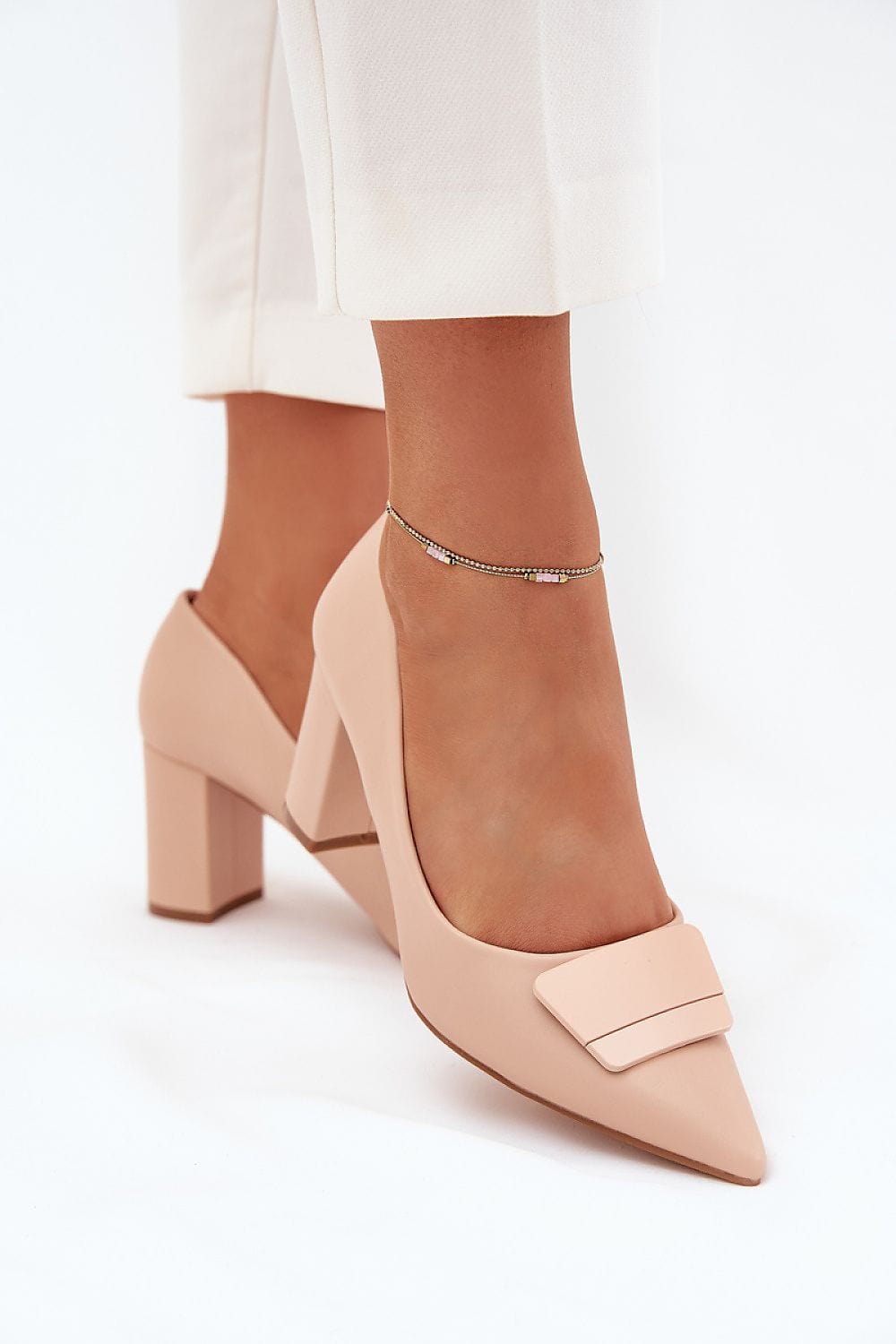 Women's Eco Leather Block Heel Decorative - ShalayeFashion