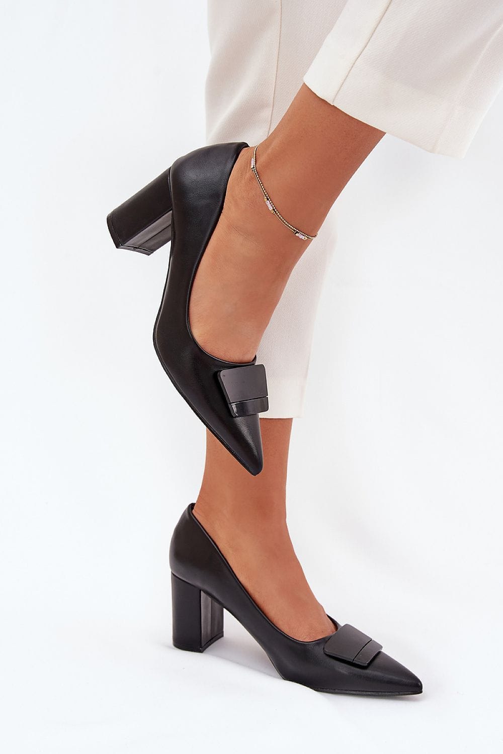 Women's Eco Leather Block Heel Decorative - ShalayeFashion