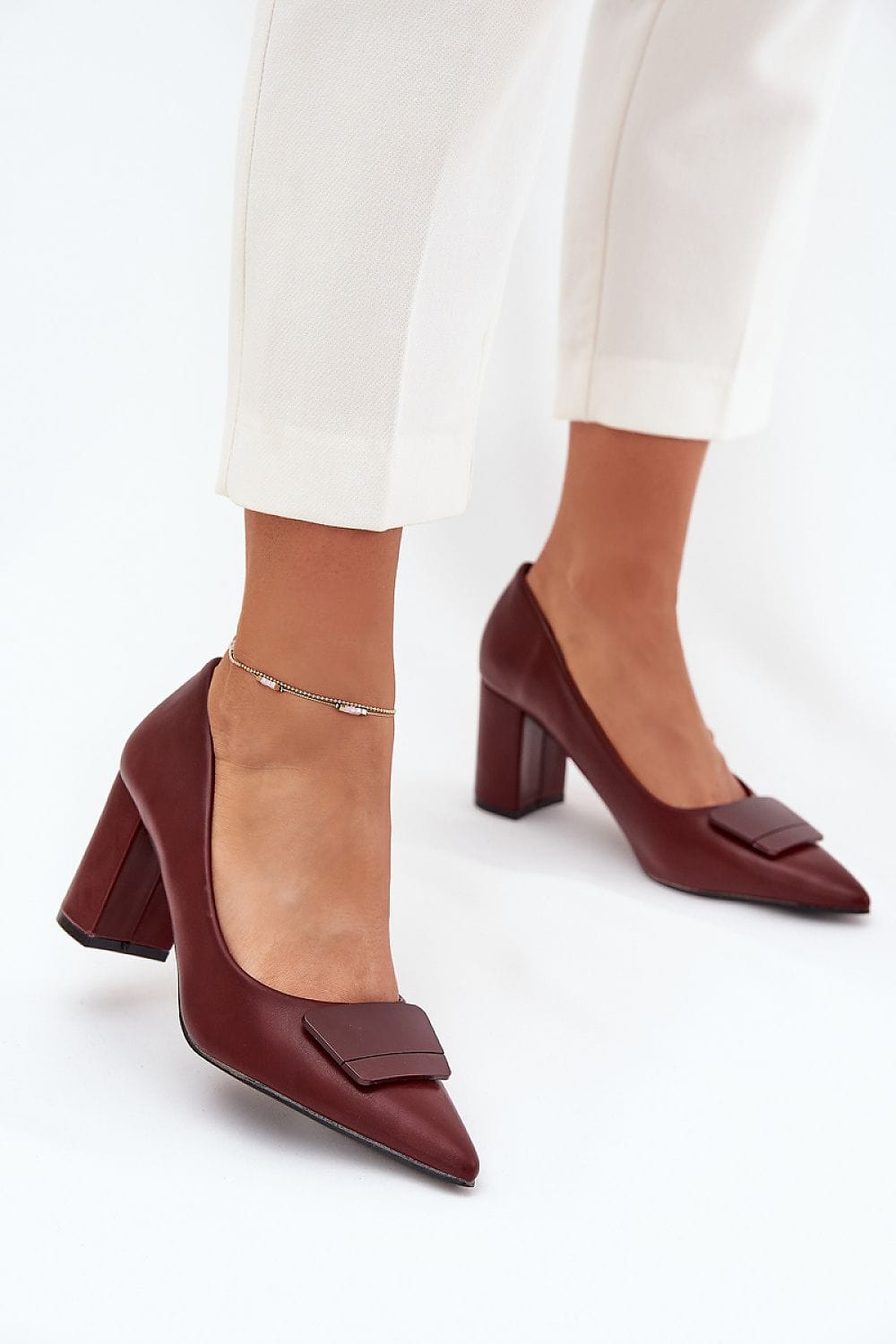 Women's Eco Leather Block Heel Decorative - ShalayeFashion