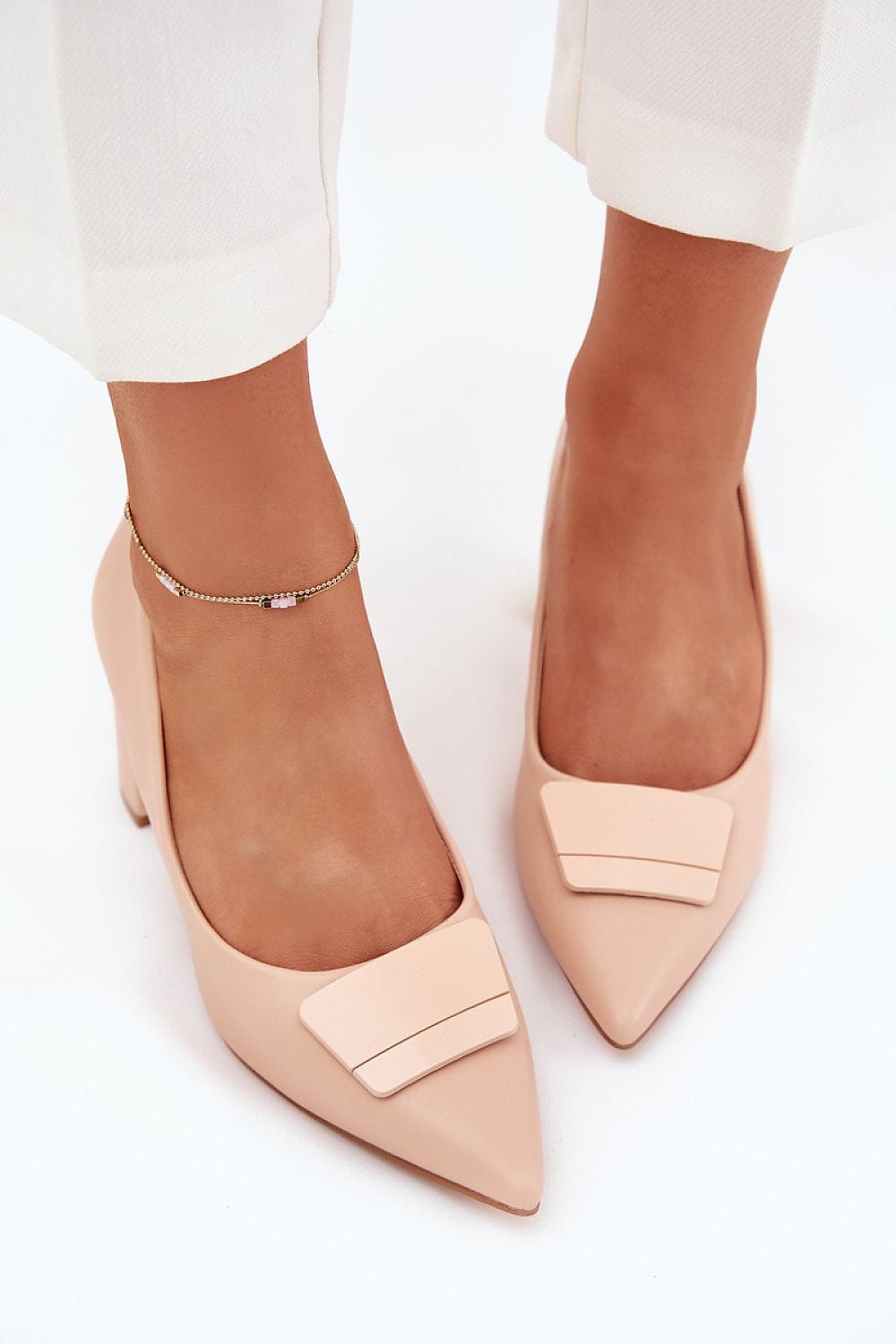 Women's Eco Leather Block Heel Decorative - ShalayeFashion