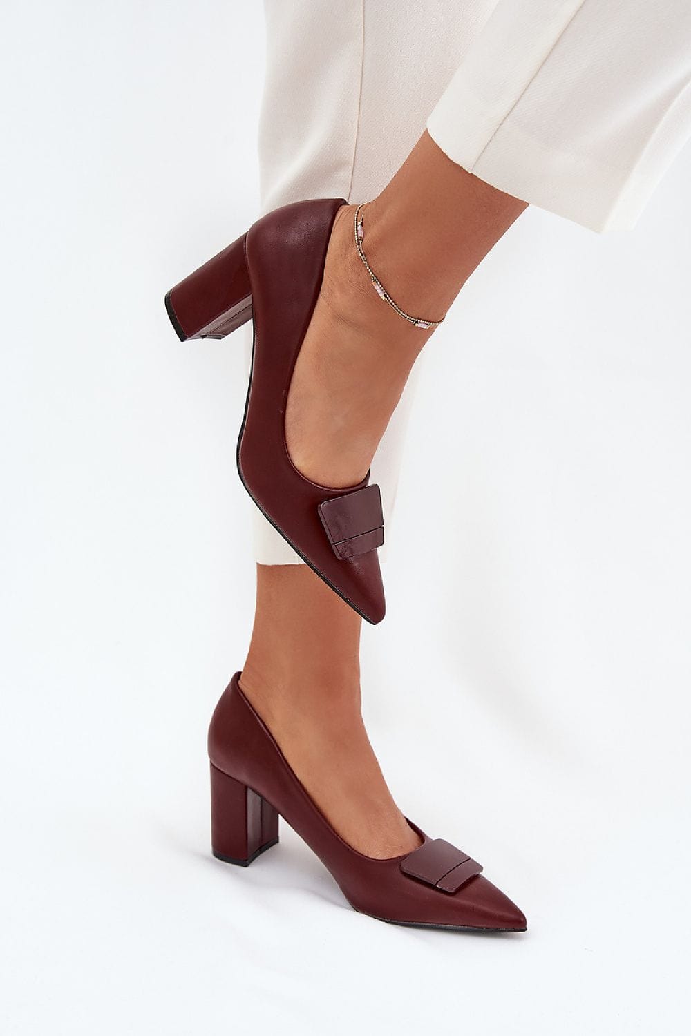 Women's Eco Leather Block Heel Decorative - ShalayeFashion
