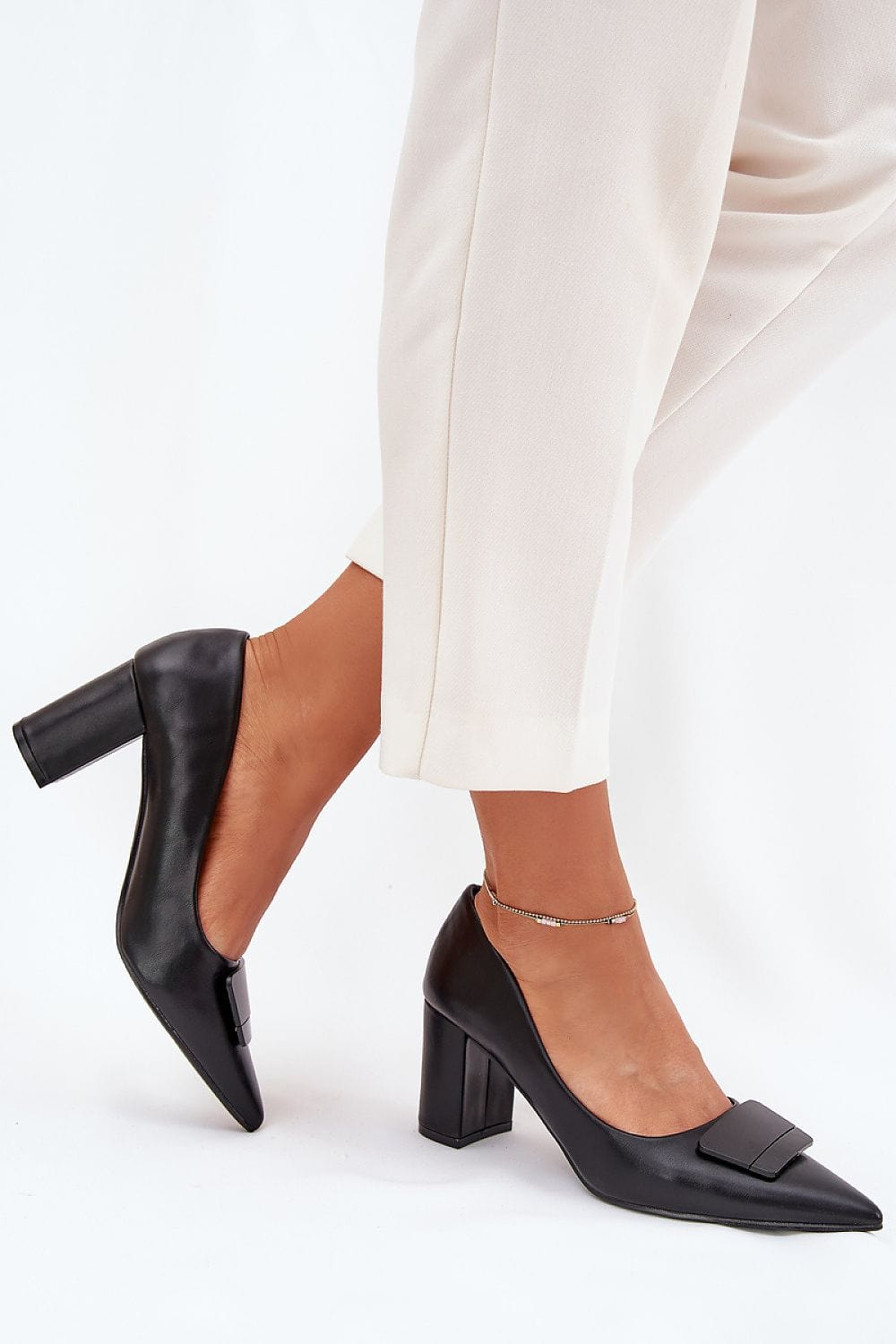 Women's Eco Leather Block Heel Decorative - ShalayeFashion