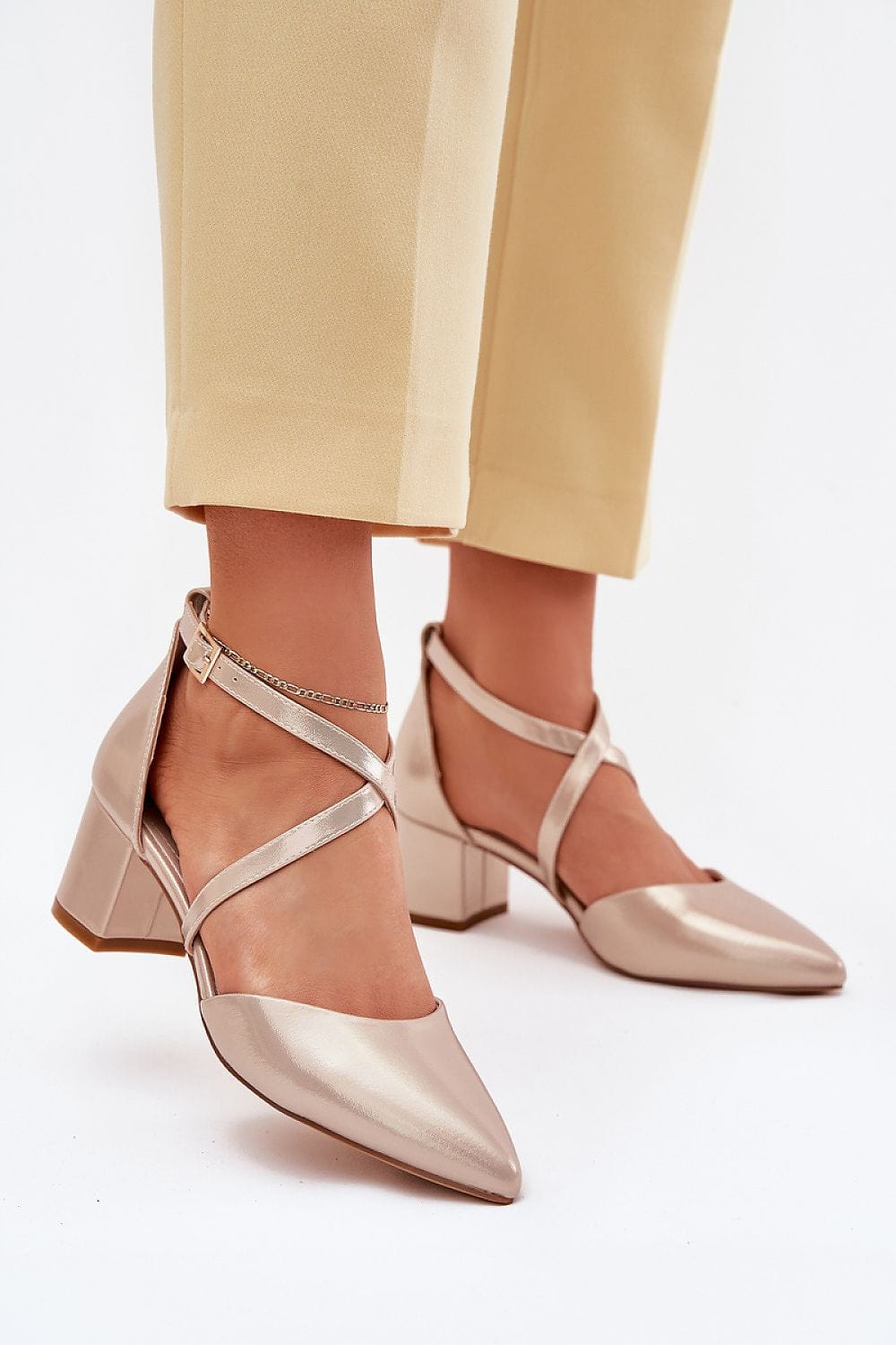 Women's Eco Leather Block Heel Interlacing - ShalayeFashion