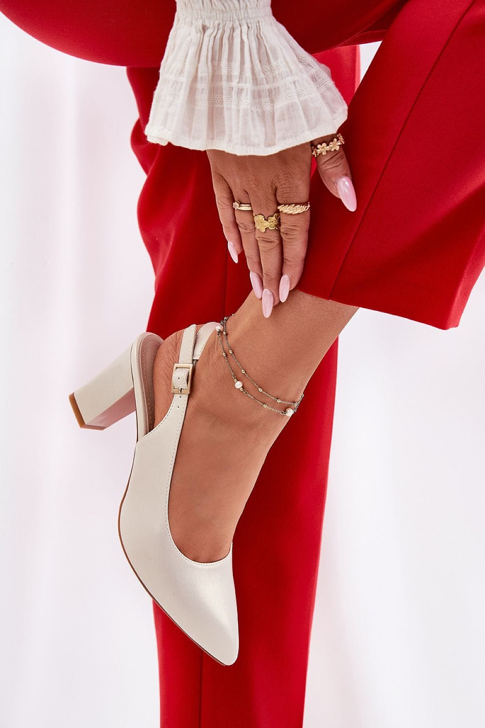 Women's Eco Leather Block Heel Pumps Ankle - ShalayeFashion