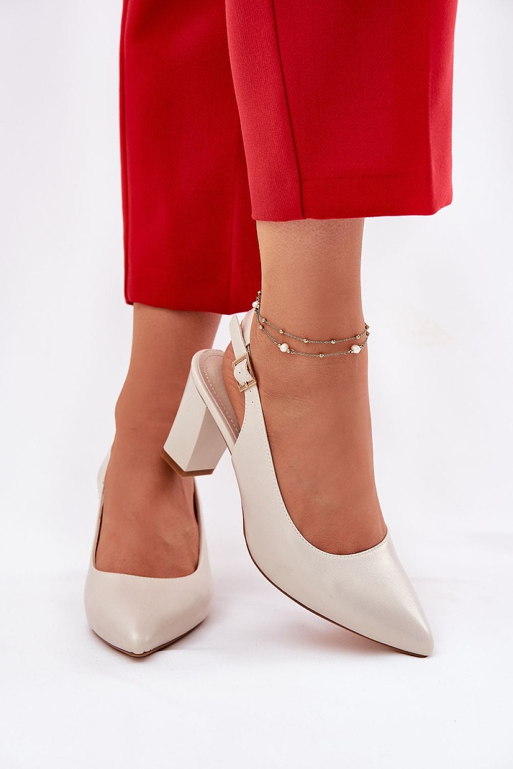 Women's Eco Leather Block Heel Pumps Ankle - ShalayeFashion