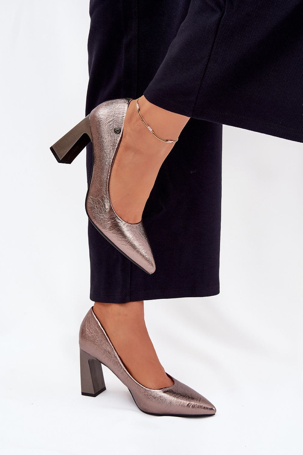 Women's Eco Leather Block Heel Pumps Classic - ShalayeFashion
