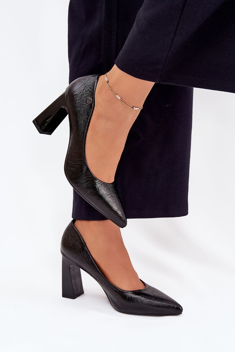 Women's Eco Leather Block Heel Pumps Classic - ShalayeFashion