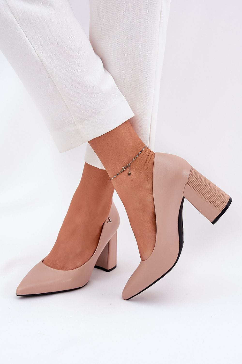 Women's Eco Leather Block Heel Pumps Elegant - ShalayeFashion